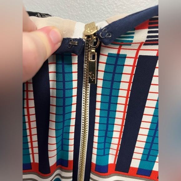 Eliza J Dress Mini Stretch Knit Geometric Print Stripe Crewneck 3/4 Sleeve Sz 6P - Picture 5 of 7